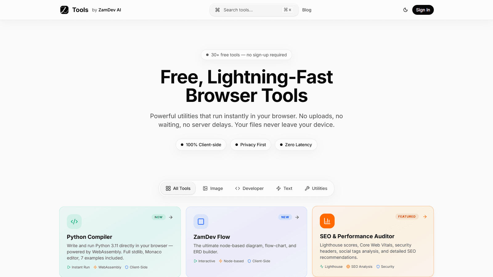 ZamDev AI Tools product interface